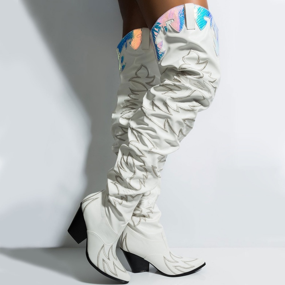NEW🔥Slouchy Over The Knee Cowboy Boot Chunky Heel - Picture 2 of 5